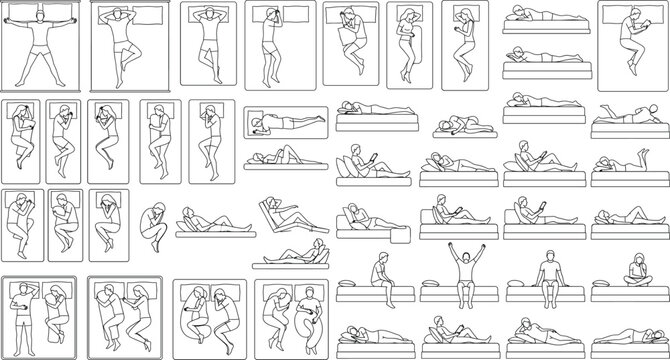Sleeping Positions Outline Vector Set with Human Sleep Poses and Bed Posture Collection