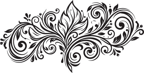 Fototapeta premium Vintage floral leaf ornament header black swirl foliage divider vector illustration