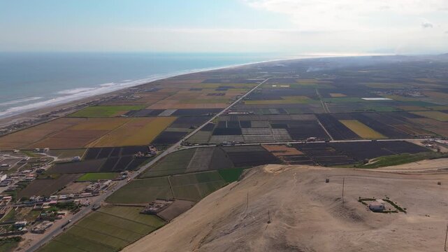 Vista aerea campos de cultivo frente al mar