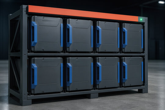 Rack de huit modules de batteries de seconde vie