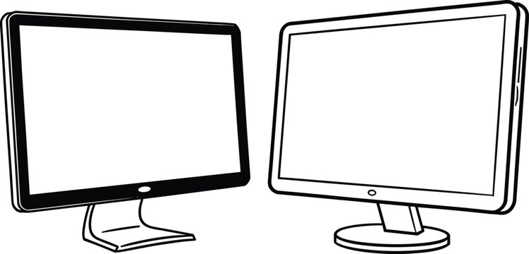 Computer Monitor Screen Outline Vector Illustration Set for Office Tech and Blank Display Mockups