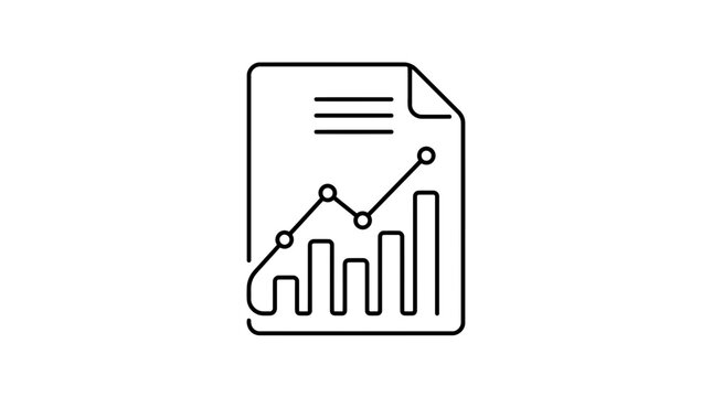 Minimalist continuous line drawing of a business document featuring a rising growth chart and bar graph for financial data analysis