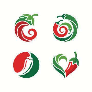 Four distinct chili pepper logos showcasing curves and vibrant colors for food brand identities, restaurant signage, and culinary promotions to attract food lovers and businesses.