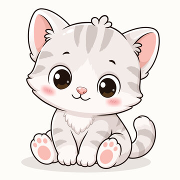 Cute Baby Cat Cartoon Mascot Isolated on White Background