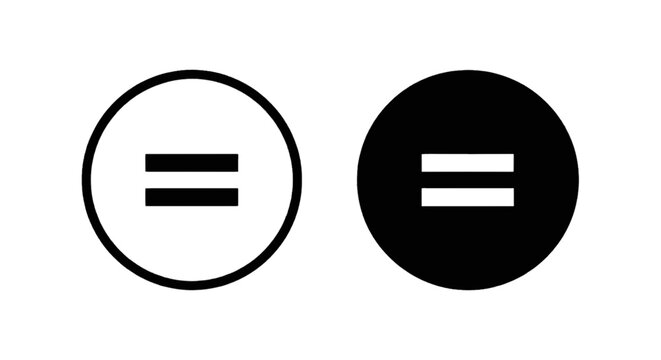 Vector illustration of equal sign icons, black and white circle buttons on a transparent background