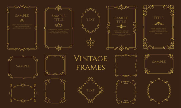 Simple frame. Vintage line border, luxury design for elegant invitation, greeting card. Golden ornamental decorative design elements for design. Certificate and diploma. Vector illustration