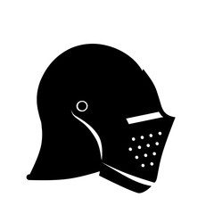Fototapeta premium Knight helmet silhouette flat vector illustration isolated on white background. Medieval armor icon for fantasy, warrior, kingdom, heraldry, castle, game, and historical design