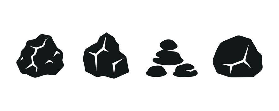 Collection of cracked stone and boulder silhouettes with silhouette fragment construction material isolated geological formation