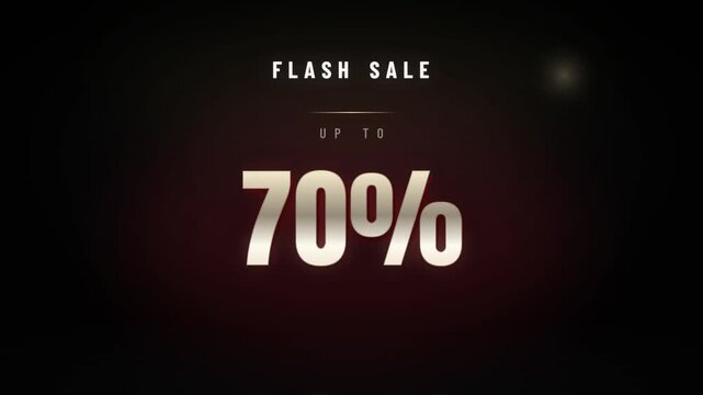 A sleek flash sale promotion displays seventy percent off in elegant metallic lettering against a deep red and black background.