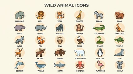 Obraz premium Collection of Hand-Drawn Wild Animal Icons for Creative Projects