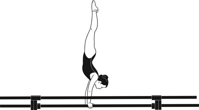 Woman's handstand on parallel bars in profile view gymnast gymnastics