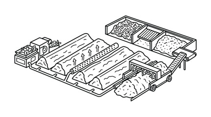 Obraz premium Clean Black and White Isometric of Industrial Paper Making Machine Process with high quality professional line art symbols for modern creative design and digital branding projects