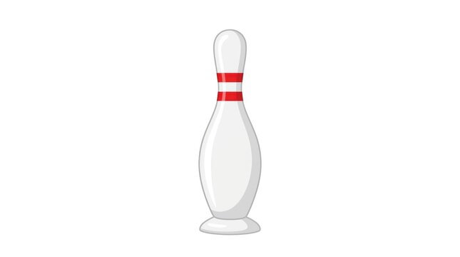 White bowling pin standing upright on base. Single glossy tenpin for sports, games, and leisure activities.