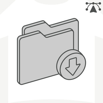 Downloads folder isometric icon, file management concept. Vector graphics. Getting files from the internet, folders sign and editable stroke, outline style icon for mobile or web design.