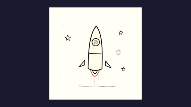 Minimalist Cartoon Rocket Ship Launch Loop Animation in Space