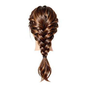 Beautiful hairstyle with long brown hair and a fishtail braid in the middle