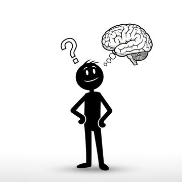 Thinking person with question mark brain.