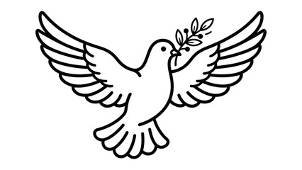 Fototapeta premium Dove of Peace Symbol: A simple, elegant line drawing of a white dove in flight, carrying an olive branch in its beak, symbolizing peace and hope.