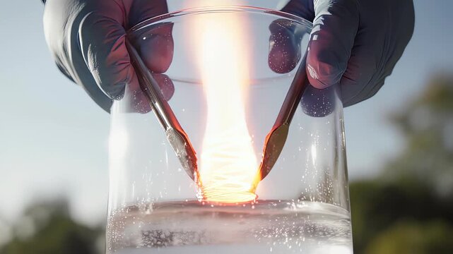 Intense Electric Arc Lighting Between Glass Electrodes In Laboratory.