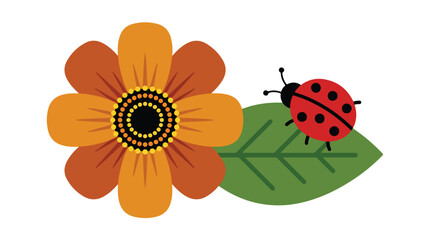 Charming ladybug and flower vector illustration, a vibrant spring and summer nature graphic, perfect for children's designs, garden themes, and decorative elements. © Syed Awais