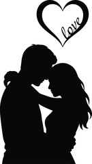 Romantic Man and Woman Forehead-to-Forehead Silhouette, Couple in Love , Sweet Romantic Couple