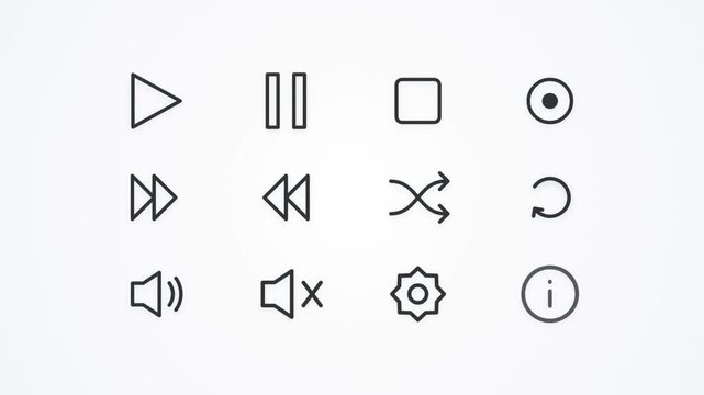 Animated Multimedia Control Icons and UI Elements Grid