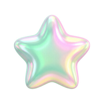 3D rendered puffy holographic star isolated on transparent background for modern digital design UI interface reward symbol creative presentation and trendy marketing illustration assets