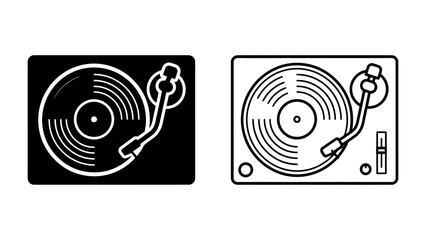 Retro Turntable Duo: A striking pair of turntables, one in a bold silhouette and the other a clean line art, showcasing vintage audio equipment and the art of vinyl. © Kuddus