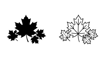 Maple Leaf Duo: A striking graphic representation featuring a prominent maple leaf in silhouette and a detailed outline, accompanied by smaller leaves, showcasing organic and geometric design. © Kuddus