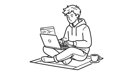 Young coder working on laptop 