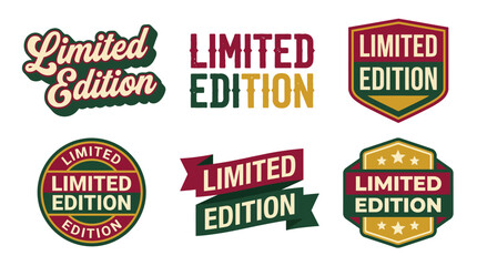 Obraz premium A collection of six vibrant limited edition badge designs with distinct colors and styles, perfect for promotional products, merchandise, and branding applications.
