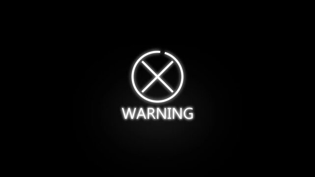 Small white crossed-circle warning icon and uppercase WARNING label remain centered with a soft luminous halo on an otherwise empty black background.