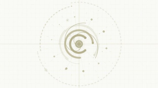 Abstract minimalist technology concept with circular orbit lines and scientific diagram elements