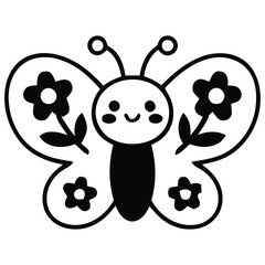 Fototapeta premium Premium Cute Kawaii Floral Butterfly Line Art Vector Illustration For Kids Coloring Pages