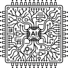 Obraz premium Artificial Intelligence neural core chip line art illustration.