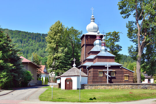 The Greek Catholic wooden church of St. Paraskevi in Uscie Golickie from 1786, Low Beskids (Beskid Niski), Poland