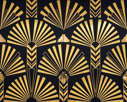 Art deco sunburst pattern with geometric shapes a repeating golden wallpaper design