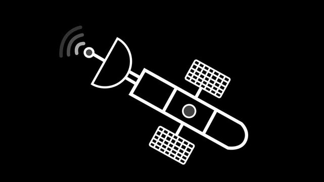 Satellite with solar panels and radio signal simple space technology symbol animation