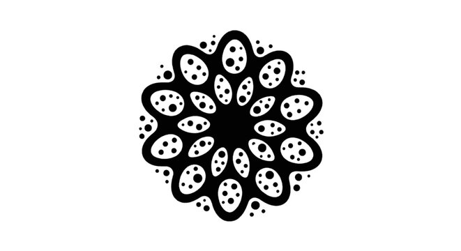 Vector illustration of abstract floral mandala pattern with organic shapes and dotted texture on a transparent background
