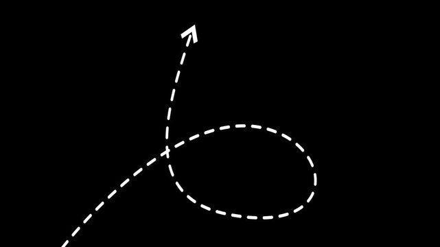 Simple white dashed curve line path on a black background