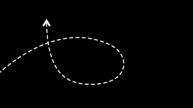 White dashed curved line on a black background representing a path or trajectory