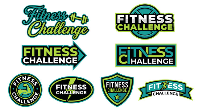 A vibrant collection of fitness challenge logos showcasing engaging design with motivational tones. Perfect for events promoting personal fitness and well-being.