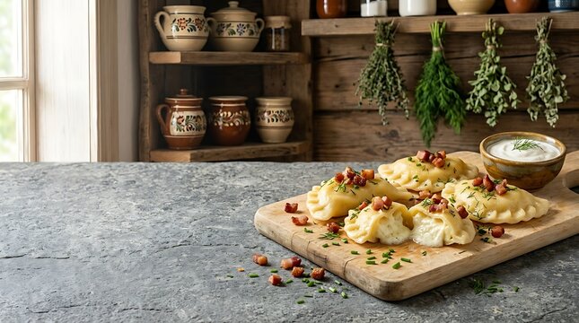 Slovakia, Slovak rural kitchen scene with gray natural rustic stone surface filling the entire composition