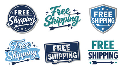 Obraz premium A collection of eye-catching 'Free Shipping' badges with stylish graphics and layouts, perfect for e-commerce businesses looking to attract customers and enhance their marketing strategies.