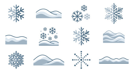 Minimalist winter snowflake and snow drift icon collection. © Luke