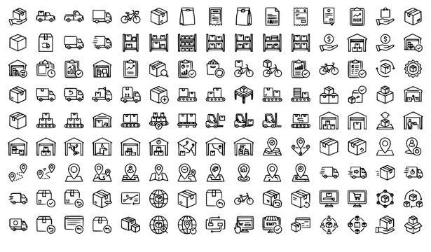 100 Delivery and Shipping Thin Line Vector Icons Editable Stroke for Web and Mobile Apps