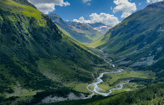 Idyllic landscape of Andermatt village, Swiss Alps, Switzerland 