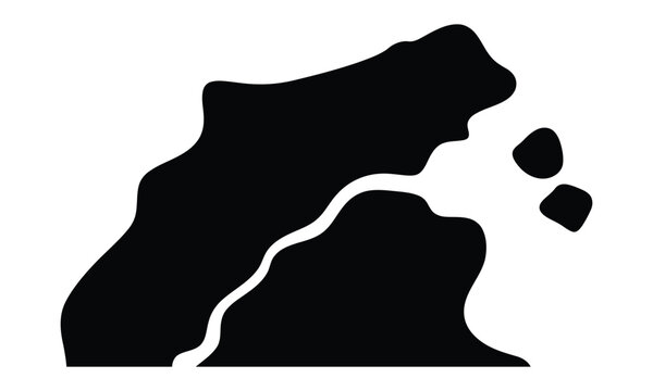Abstract organic shape with a flowing line and scattered elements in black and white