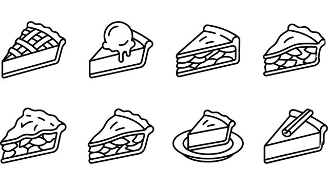 Set of pie slice icons. Delicious bakery dessert vector illustrations for autumn menus.