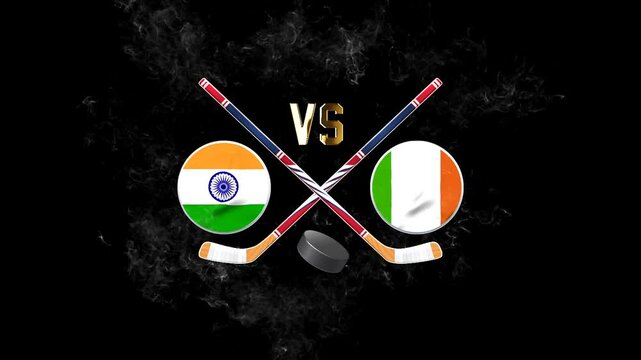 India and Ireland Hockey Rivalry Graphic with Crossed Hockey Sticks